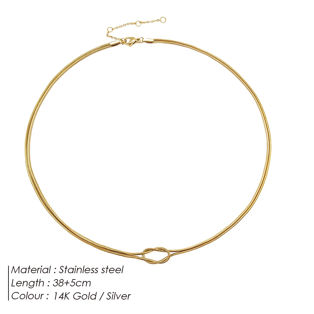 eManco Gold Color Stainless Steel Chain Minimalist Style Knot Element Daily Commute Chic Style Women's Necklace Jewelry Gift
