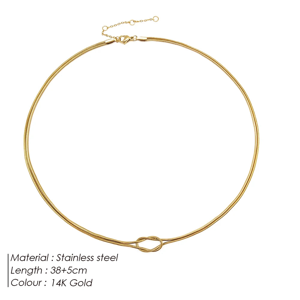 eManco Gold Color Stainless Steel Chain Minimalist Style Knot Element Daily Commute Chic Style Women's Necklace Jewelry Gift