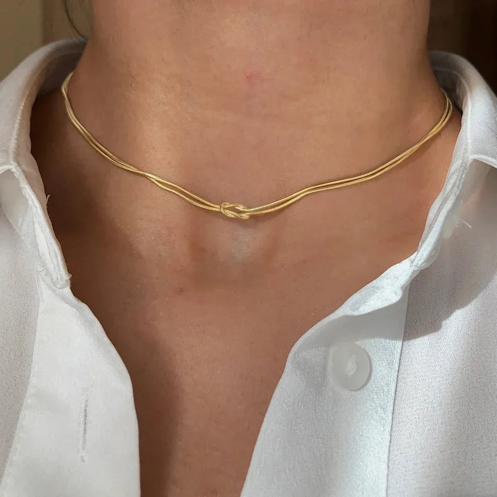 eManco Gold Color Stainless Steel Chain Minimalist Style Knot Element Daily Commute Chic Style Women's Necklace Jewelry Gift