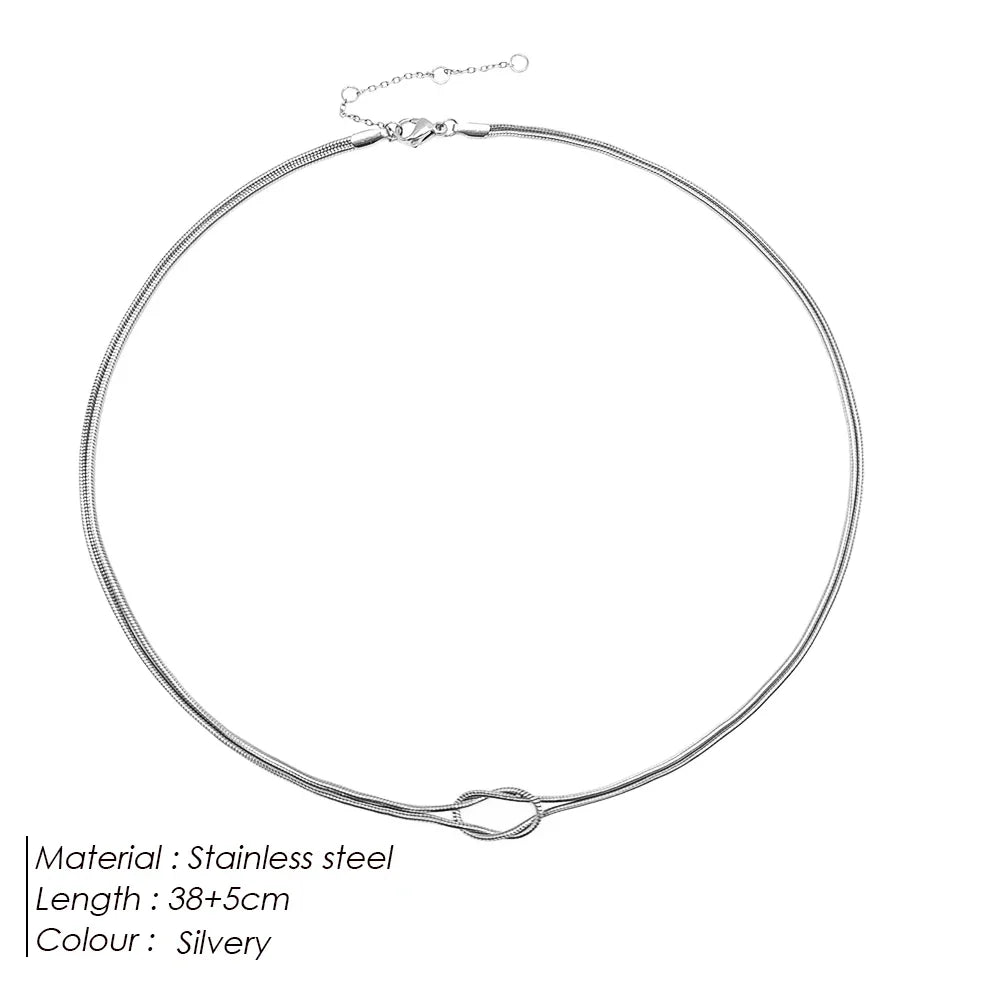 eManco Gold Color Stainless Steel Chain Minimalist Style Knot Element Daily Commute Chic Style Women's Necklace Jewelry Gift